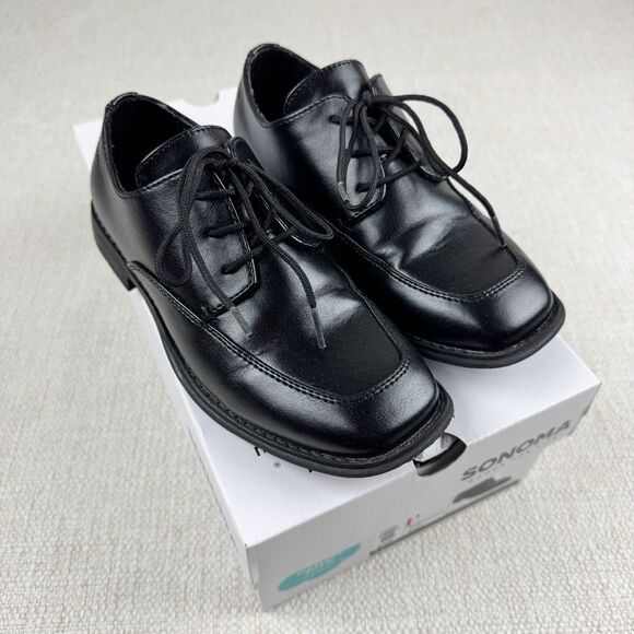 Sonoma Alexander Dress Shoes Boys Size 1 Black Lace Up Formal Oxford Comfort - Picture 1 of 11
